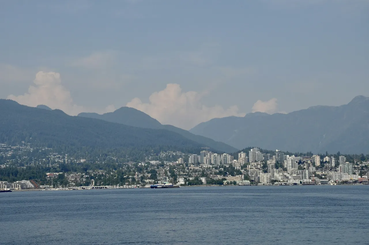 Burrard Inlet and the North Shore mountains from downtown Vancouver